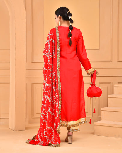 RED UPADDA SILK SUIT SET