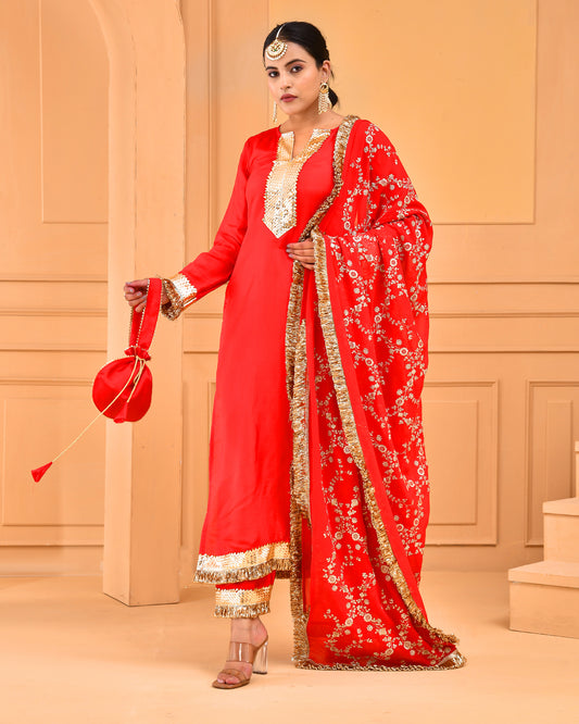 RED UPADDA SILK SUIT SET