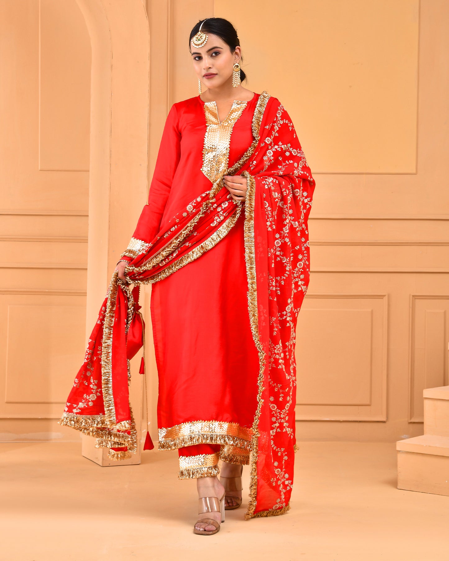 RED UPADDA SILK SUIT SET