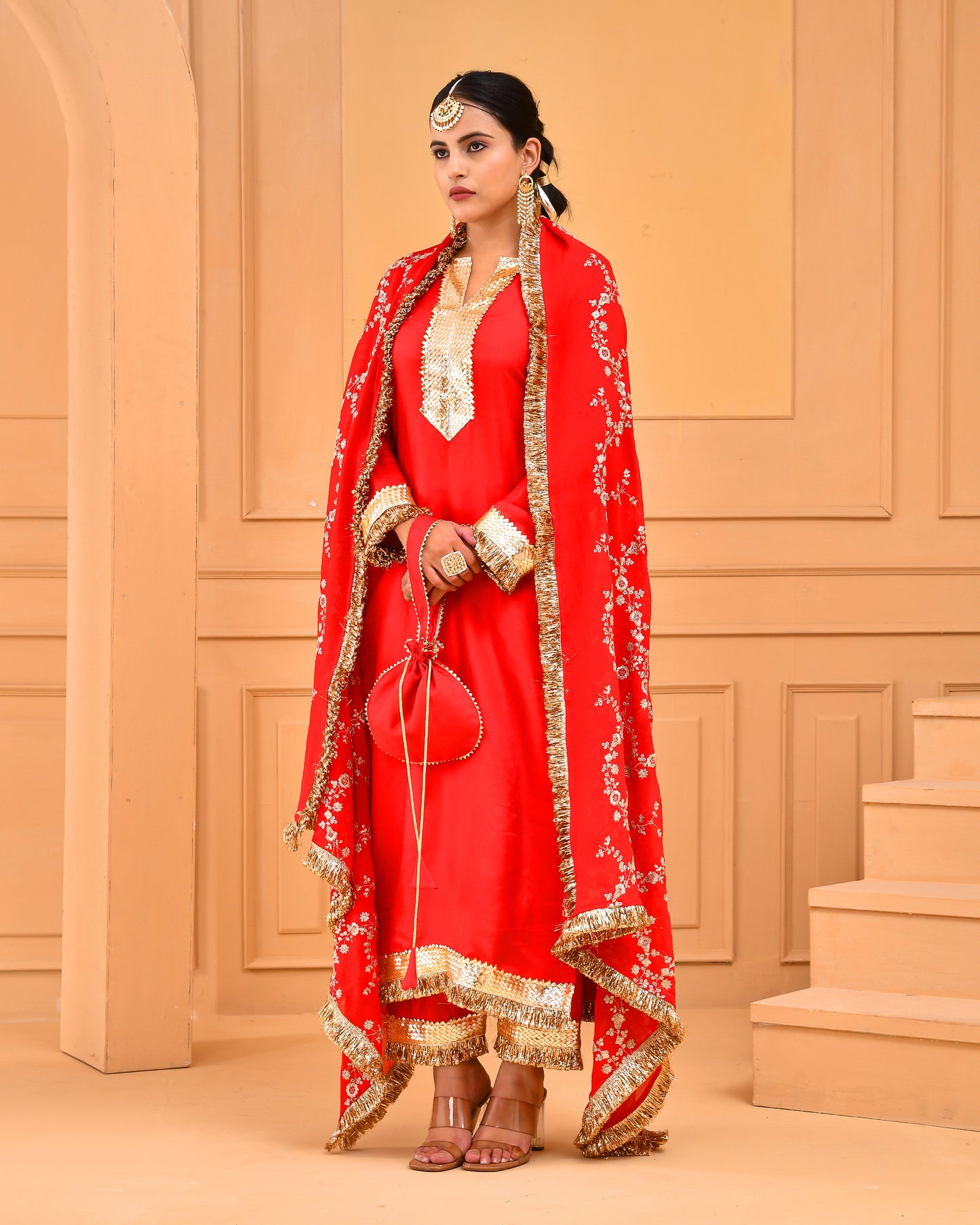 RED UPADDA SILK SUIT SET