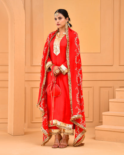 RED UPADDA SILK SUIT SET