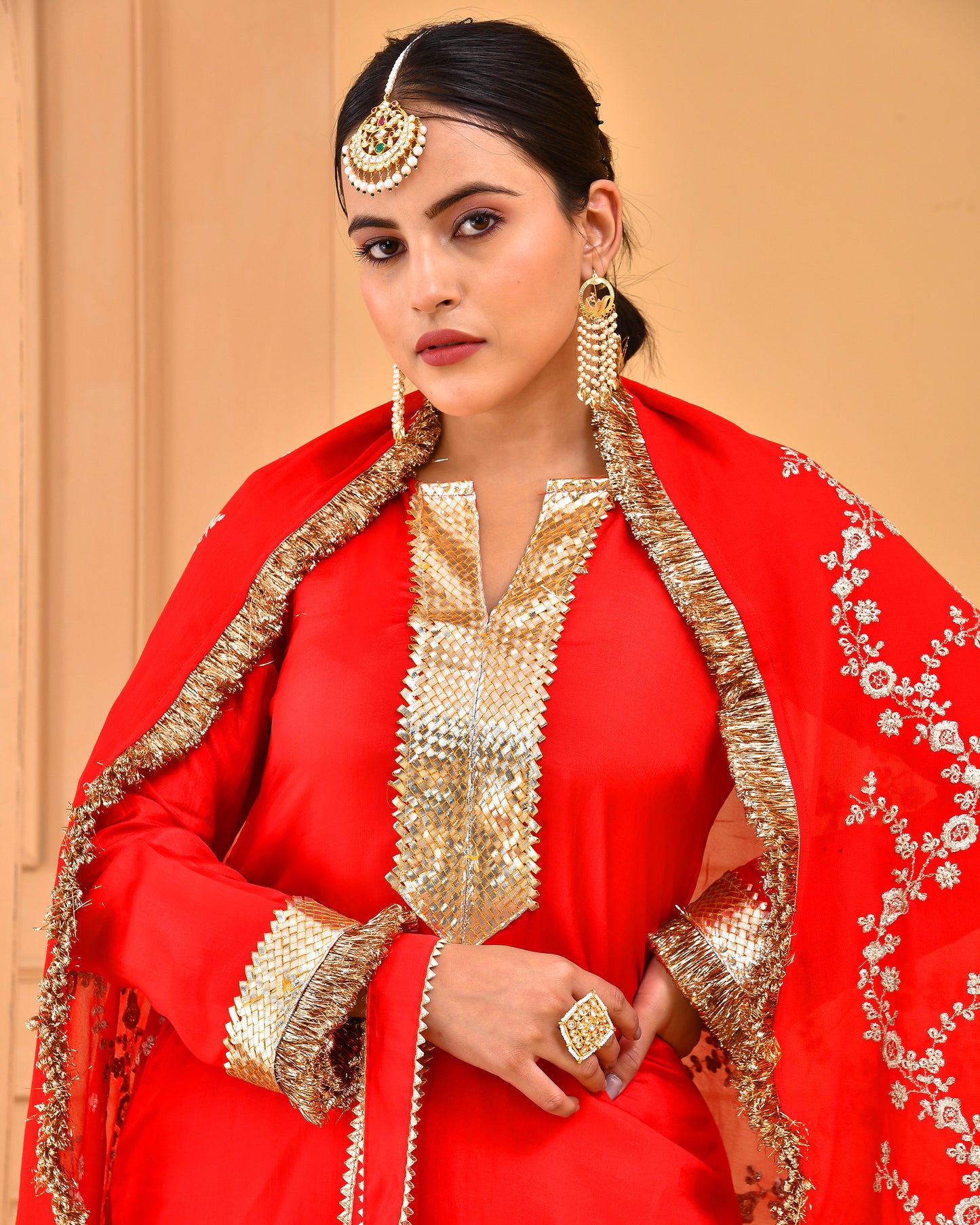 RED UPADDA SILK SUIT SET
