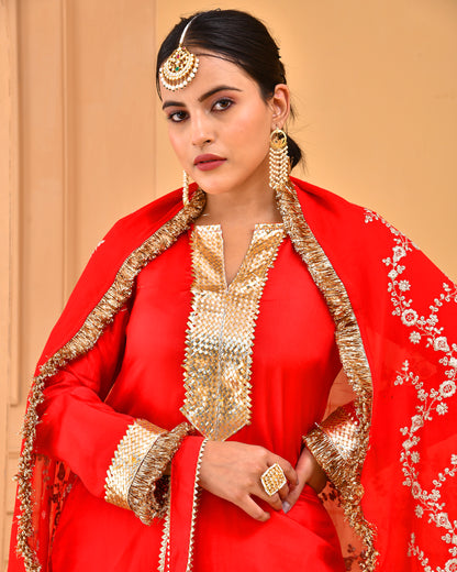 RED UPADDA SILK SUIT SET