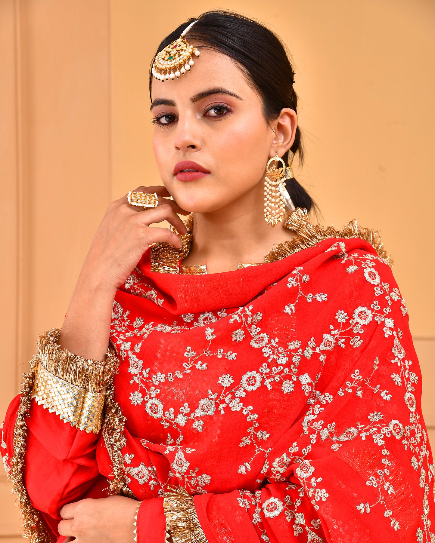 RED UPADDA SILK SUIT SET