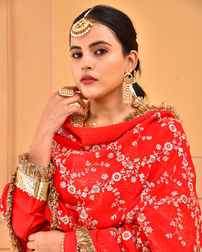 RED UPADDA SILK SUIT SET