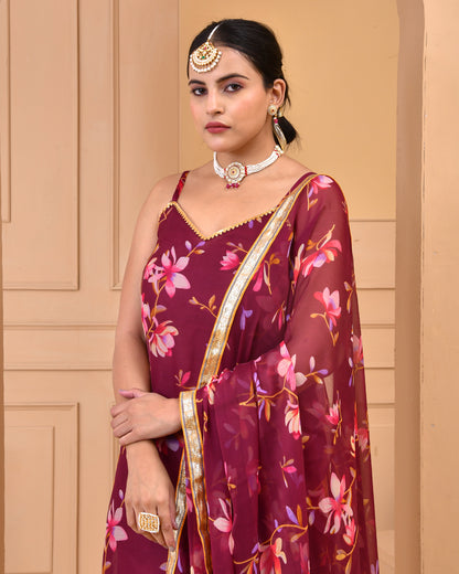 MAUVE PRINTED CHIFFON  SHARARA SET