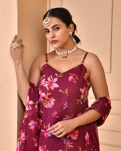 MAUVE PRINTED CHIFFON  SHARARA SET