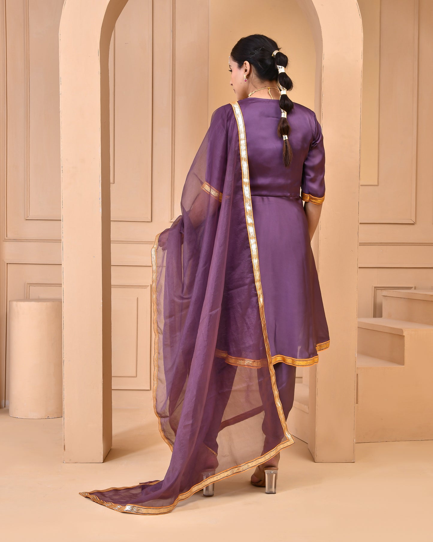 PURPLE SATIN SILK SUIT SET