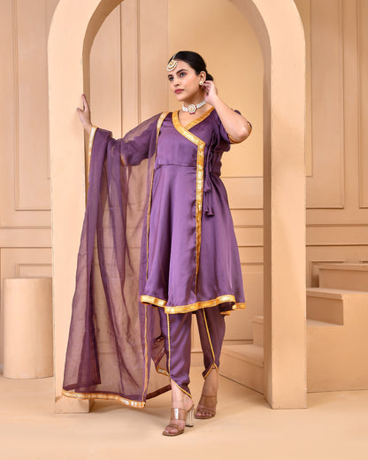 PURPLE SATIN SILK SUIT SET
