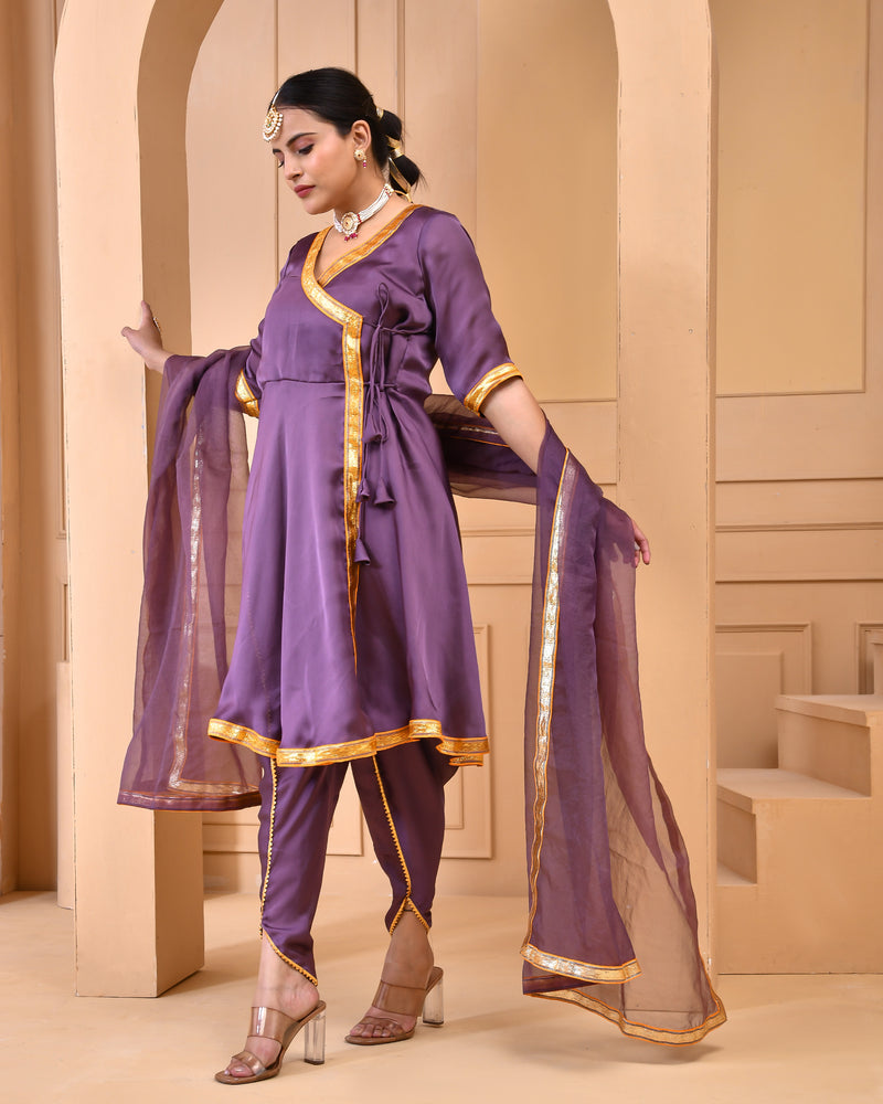 PURPLE SATIN SILK SUIT SET