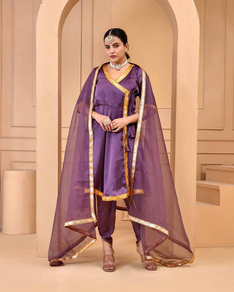 PURPLE SATIN SILK SUIT SET