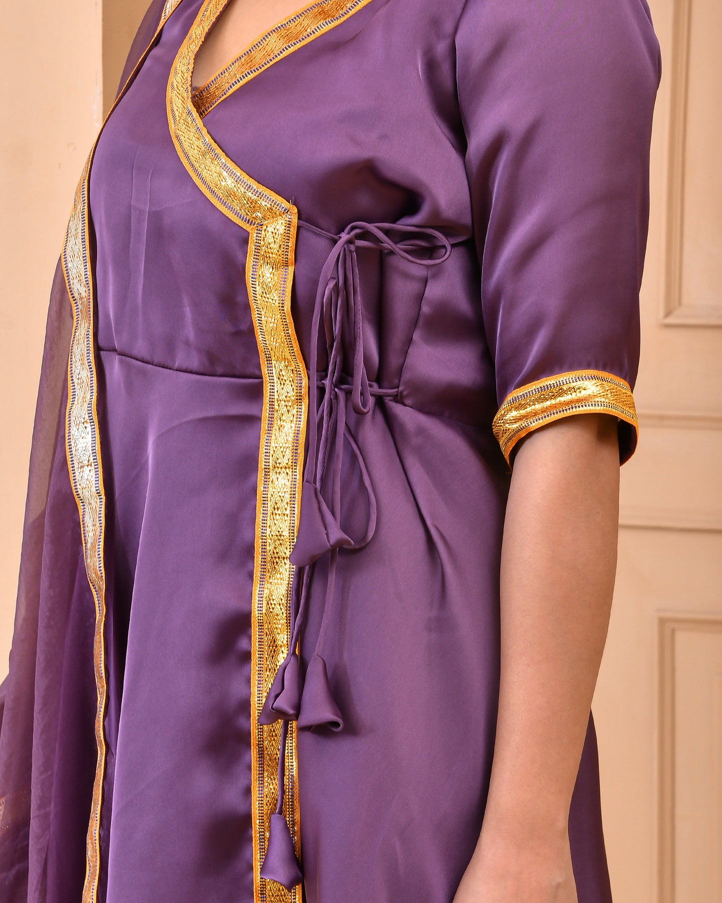 PURPLE SATIN SILK SUIT SET