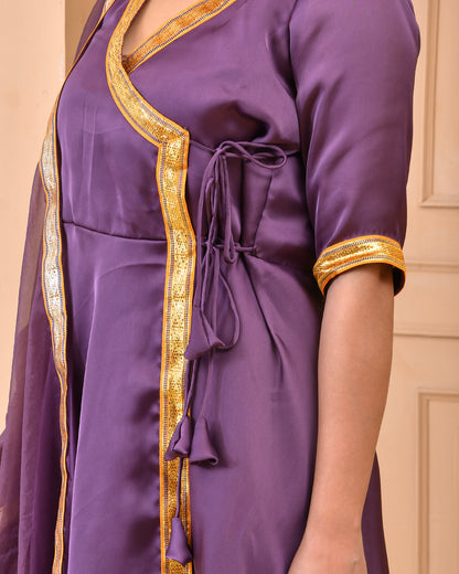 PURPLE SATIN SILK SUIT SET