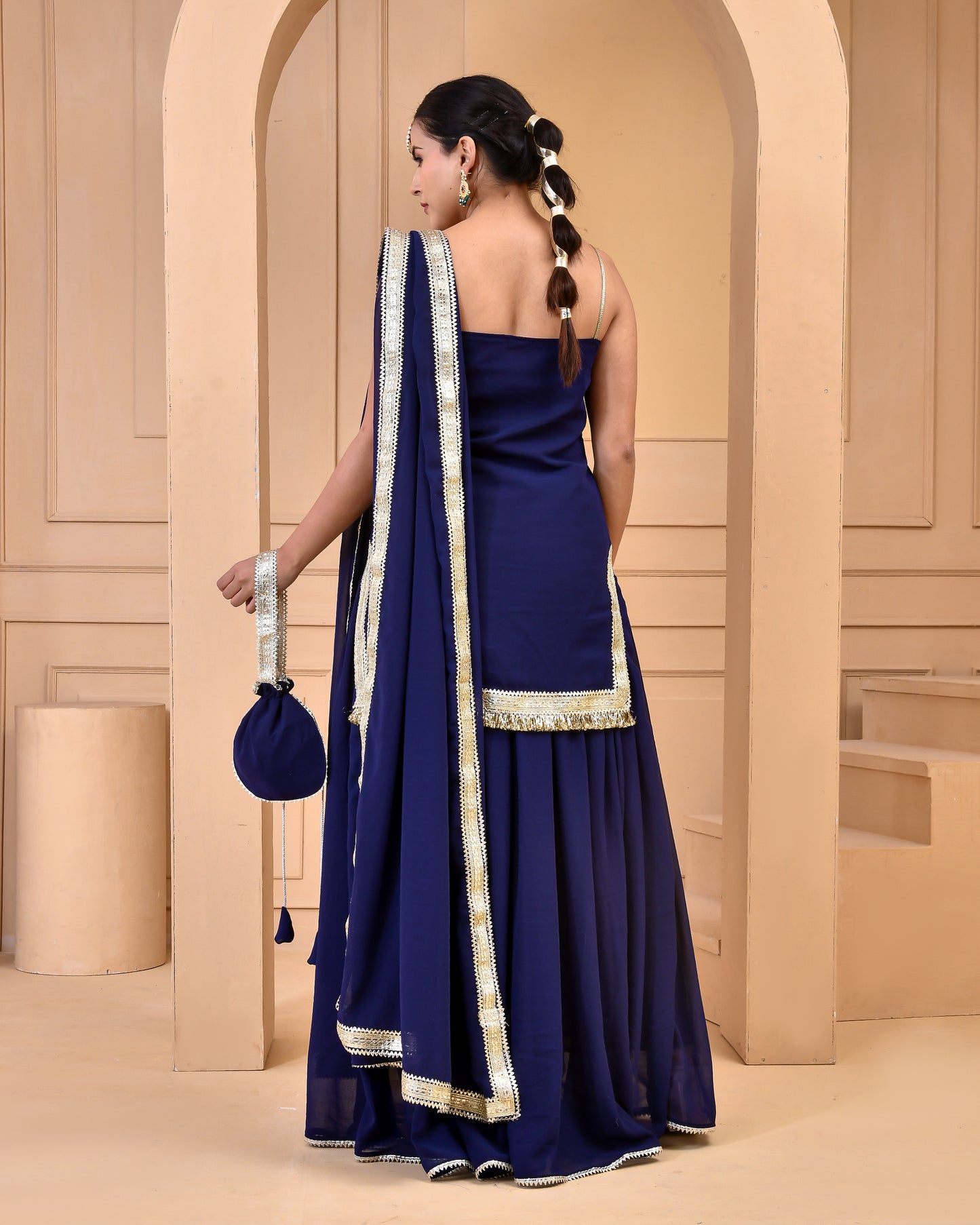 NAVY BLUE GEORGETTE SHARARA SET