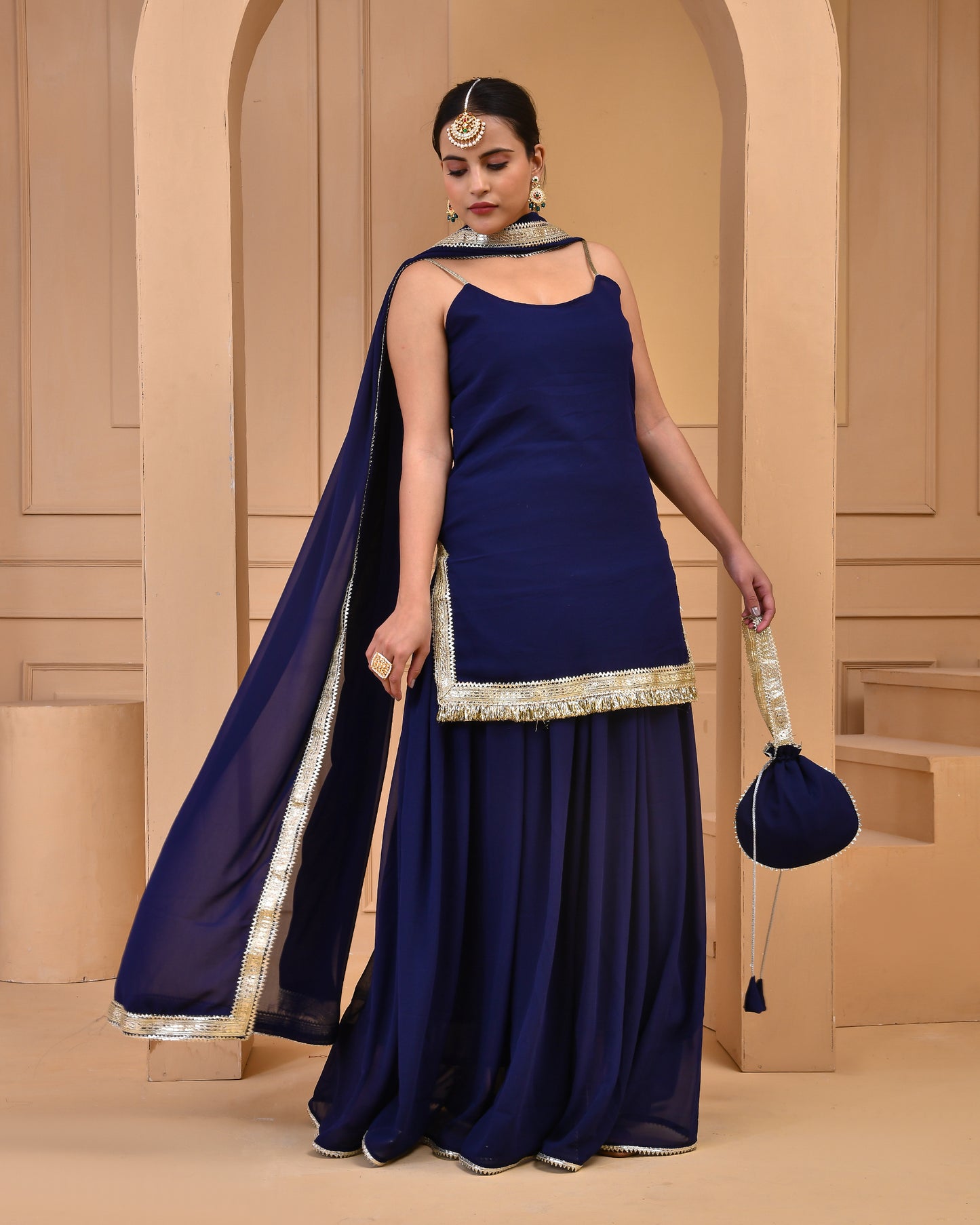 NAVY BLUE GEORGETTE SHARARA SET