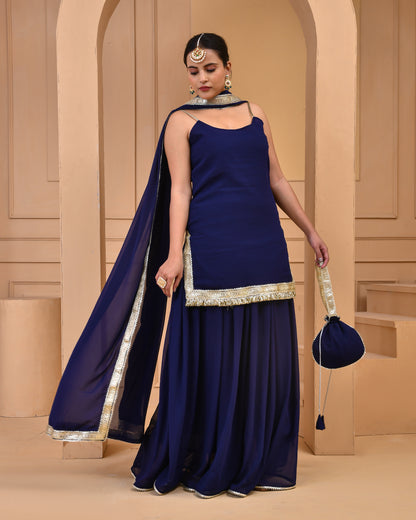 NAVY BLUE GEORGETTE SHARARA SET
