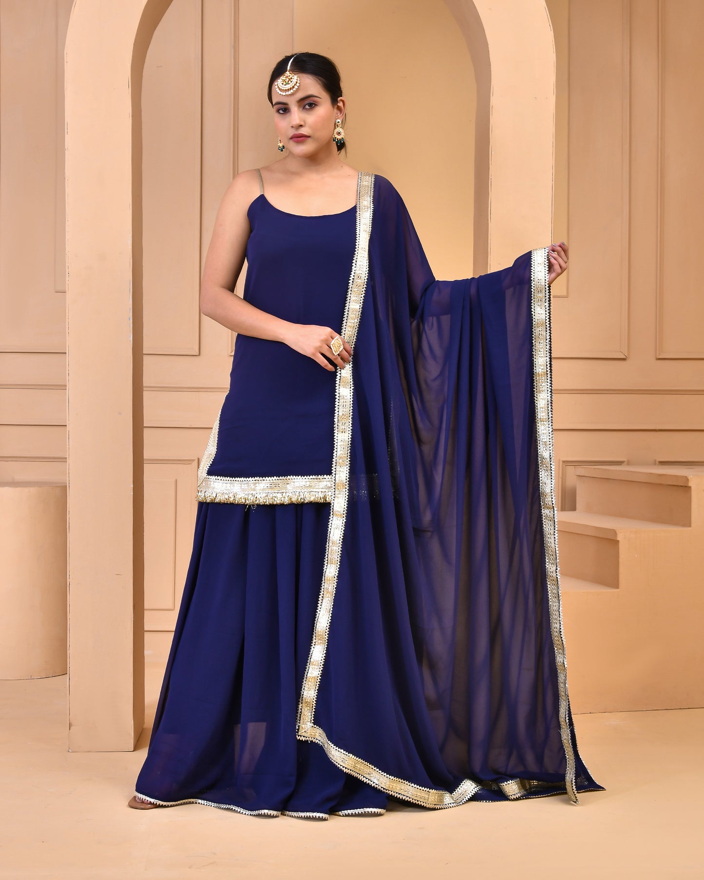 NAVY BLUE GEORGETTE SHARARA SET