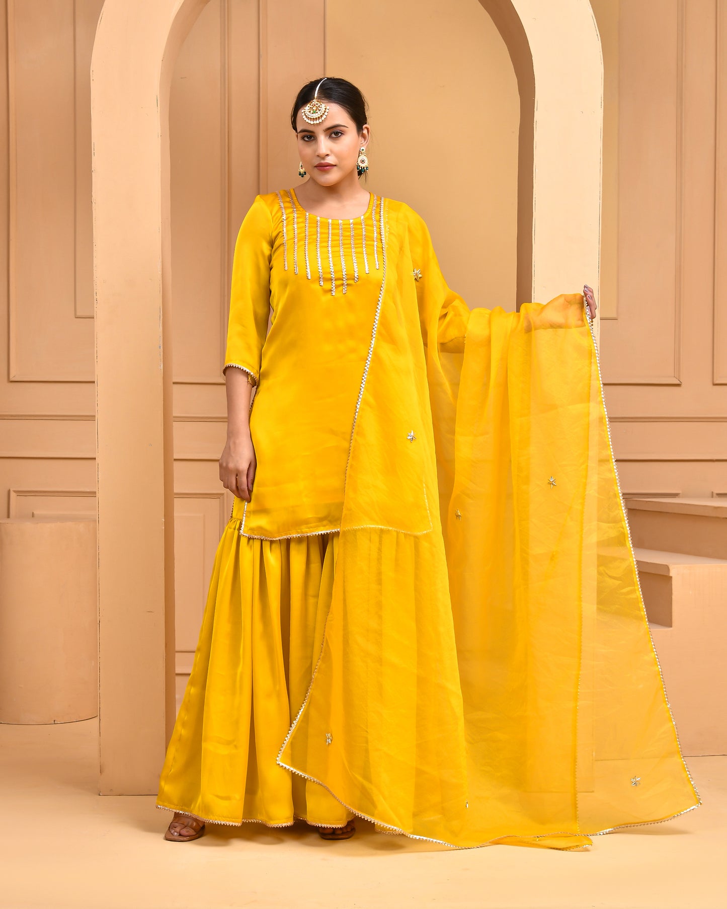 GOLD DUST SATIN SILK SHARARA SET