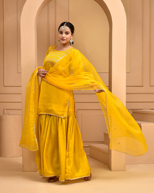 GOLD DUST SATIN SILK SHARARA SET