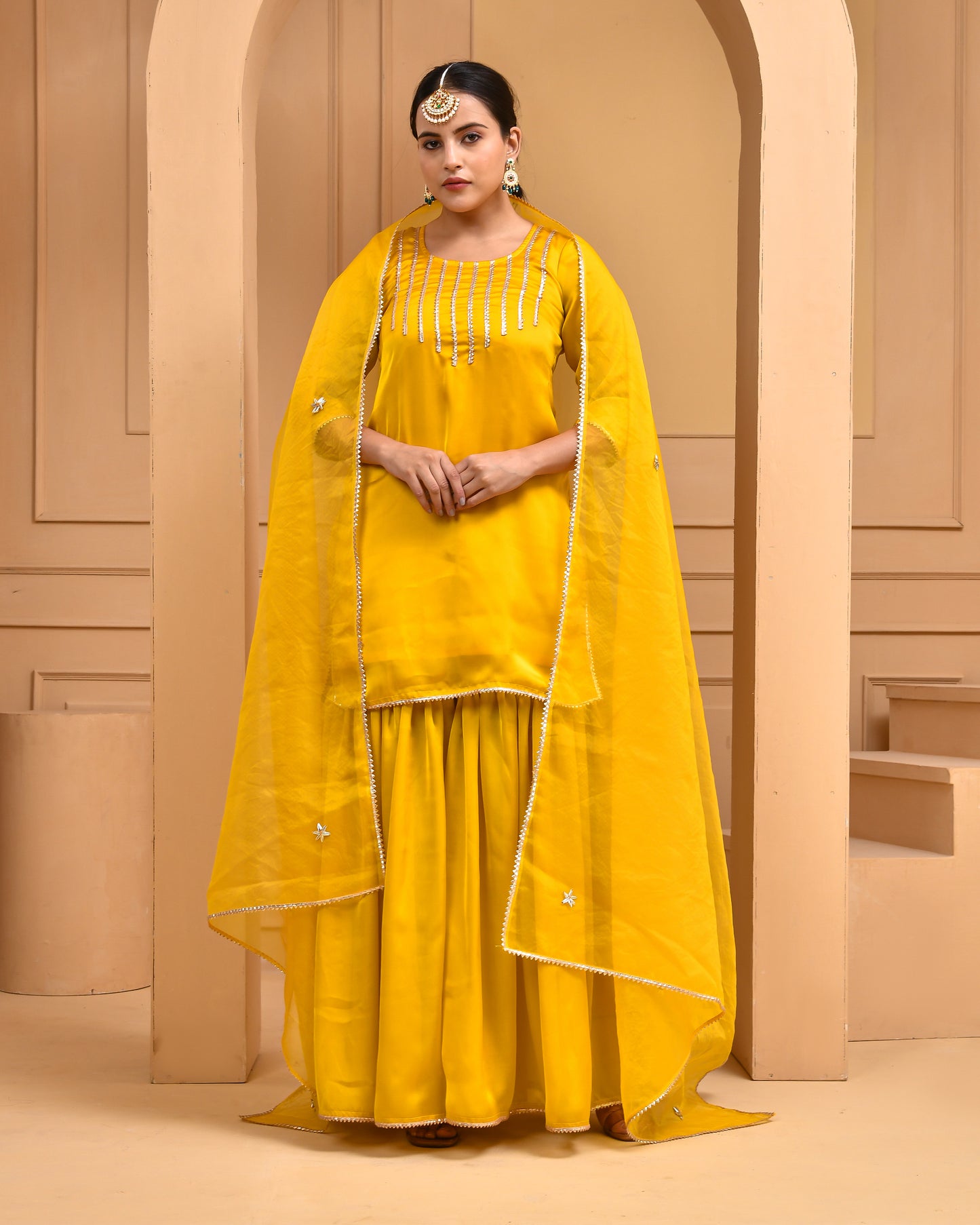 GOLD DUST SATIN SILK SHARARA SET