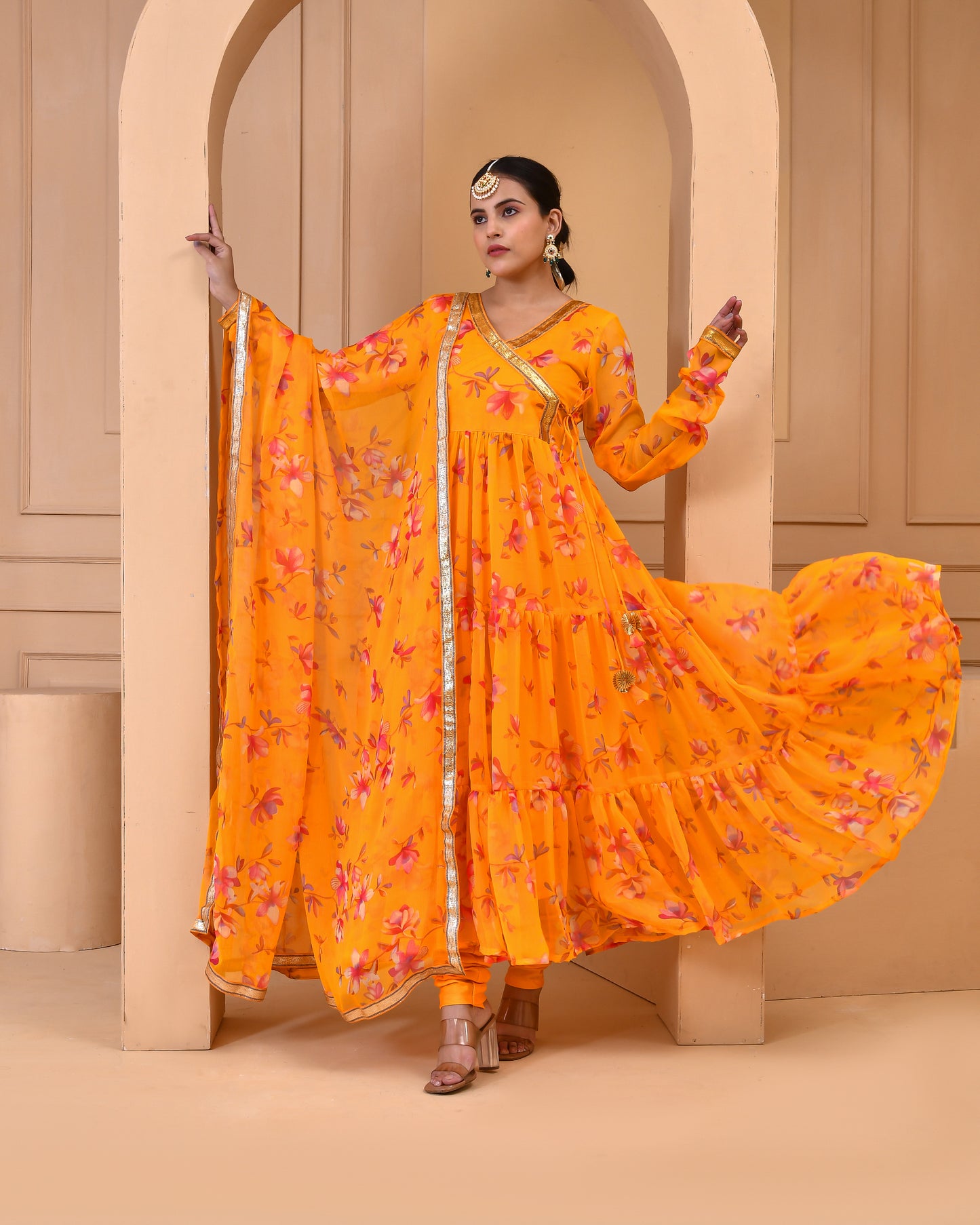MERIGOLD PRINTED CHIFFON ANARKALI SET
