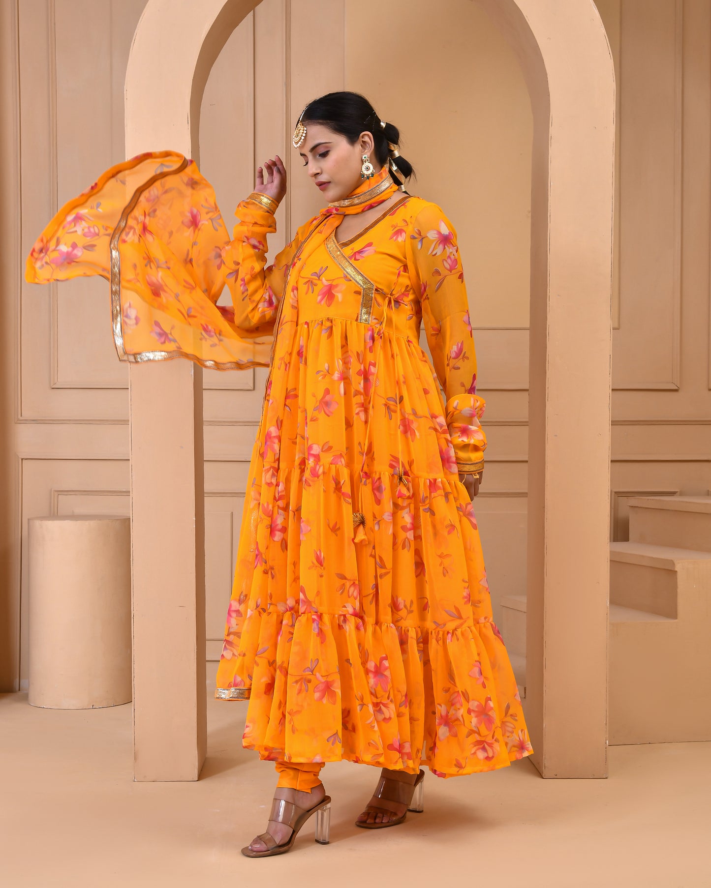 MERIGOLD PRINTED CHIFFON ANARKALI SET