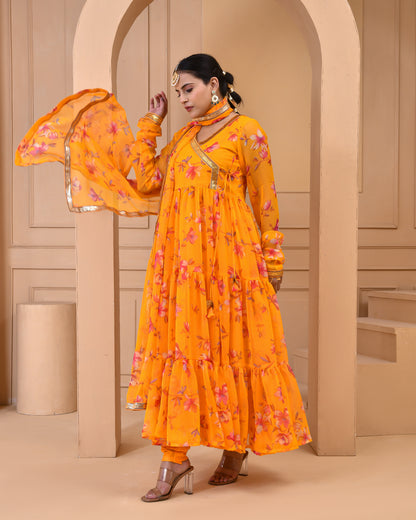 MERIGOLD PRINTED CHIFFON ANARKALI SET