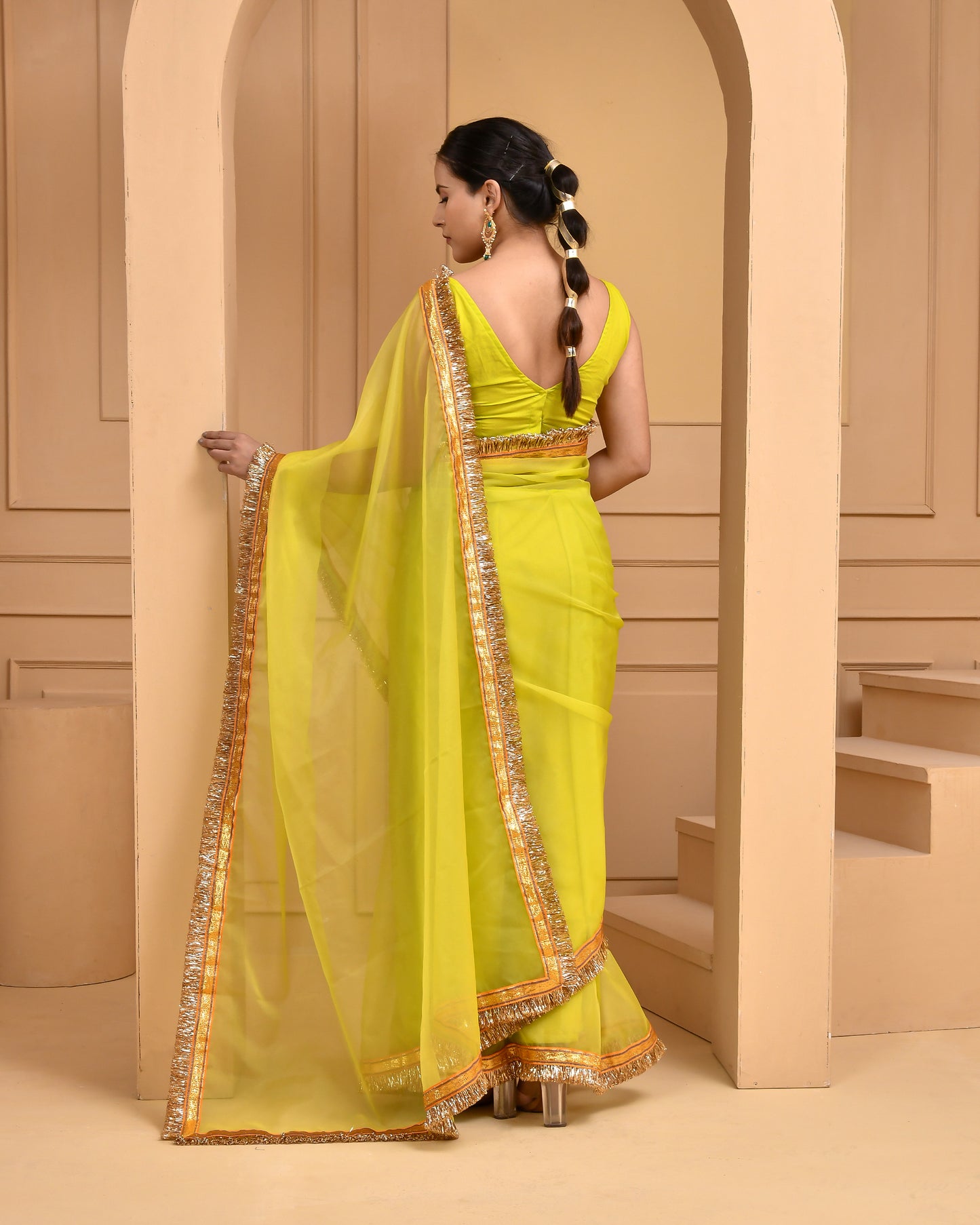 LIME ORGANZA GOTA SAREE