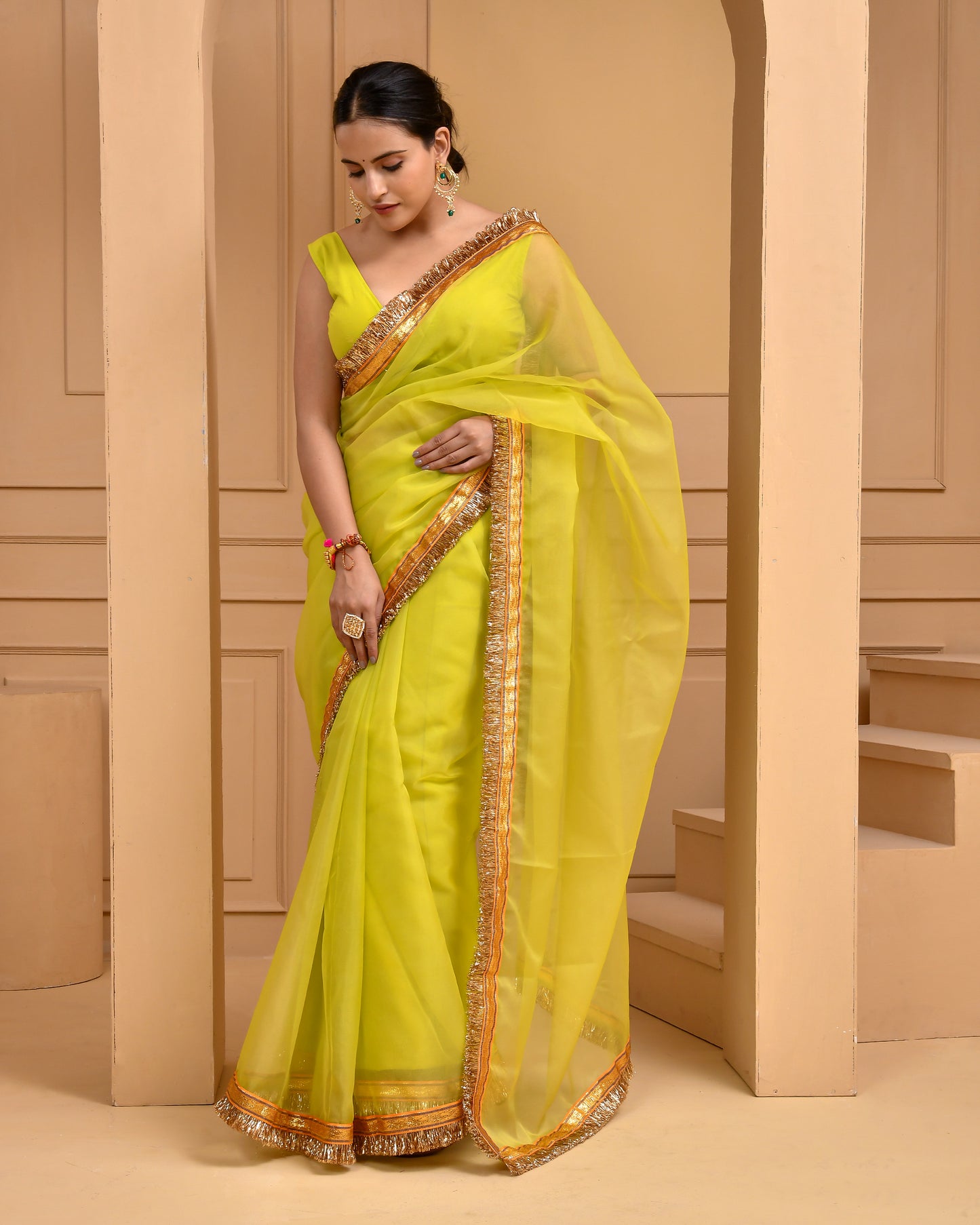 LIME ORGANZA GOTA SAREE