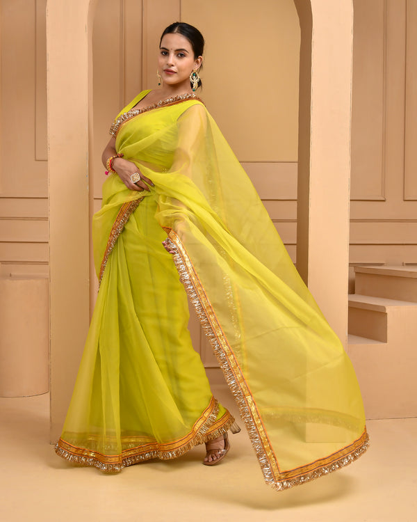 LIME ORGANZA GOTA SAREE