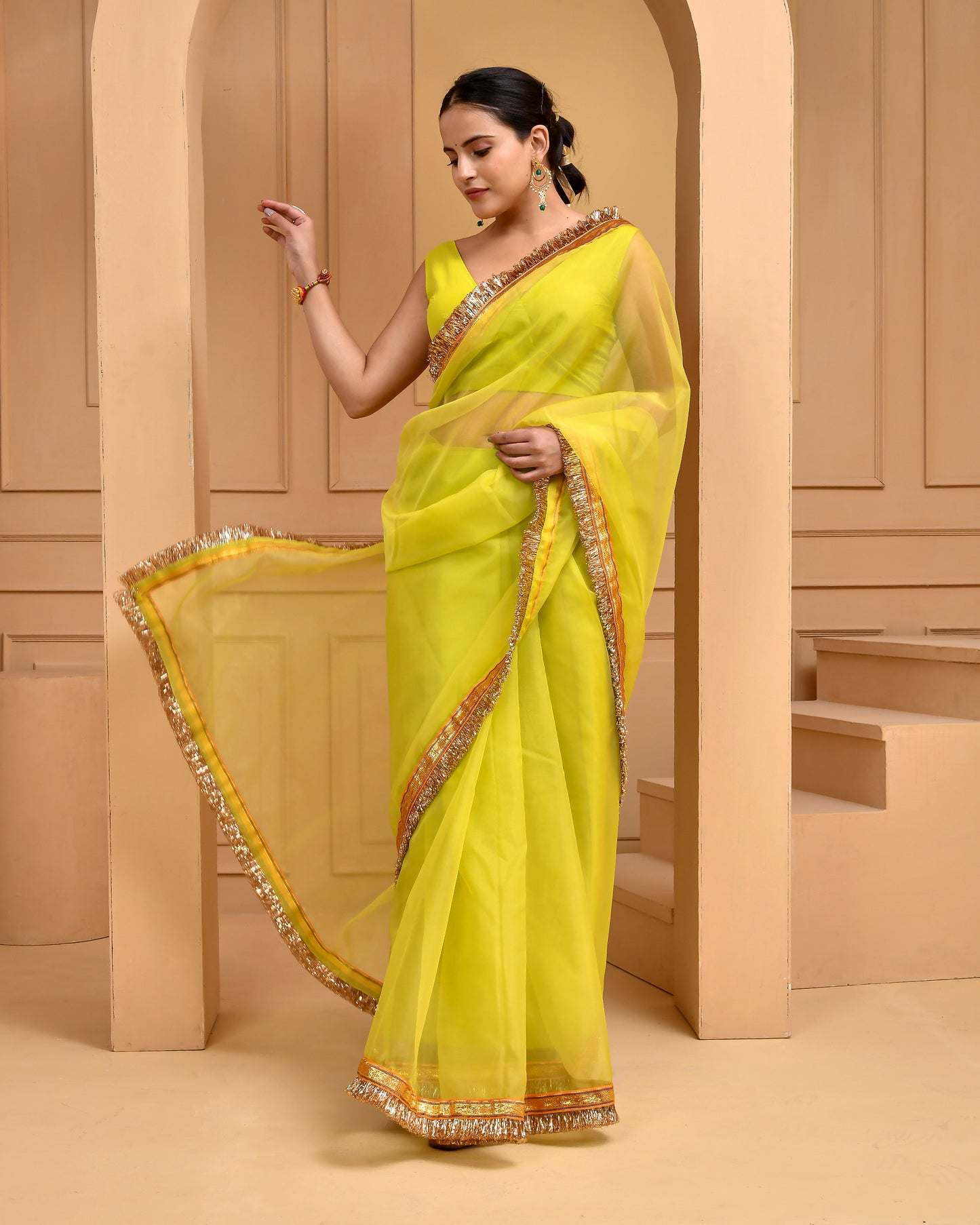 LIME ORGANZA GOTA SAREE