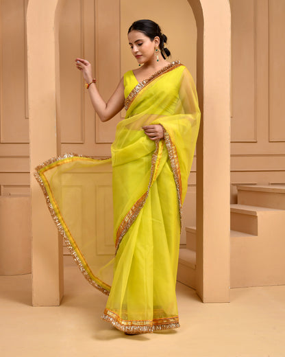 LIME ORGANZA GOTA SAREE
