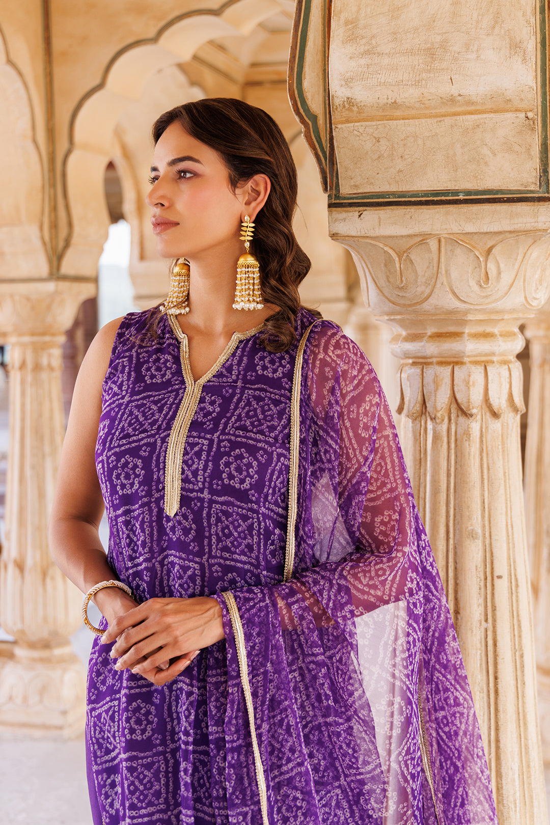 Purple Georgette Bandhni Kurta Set