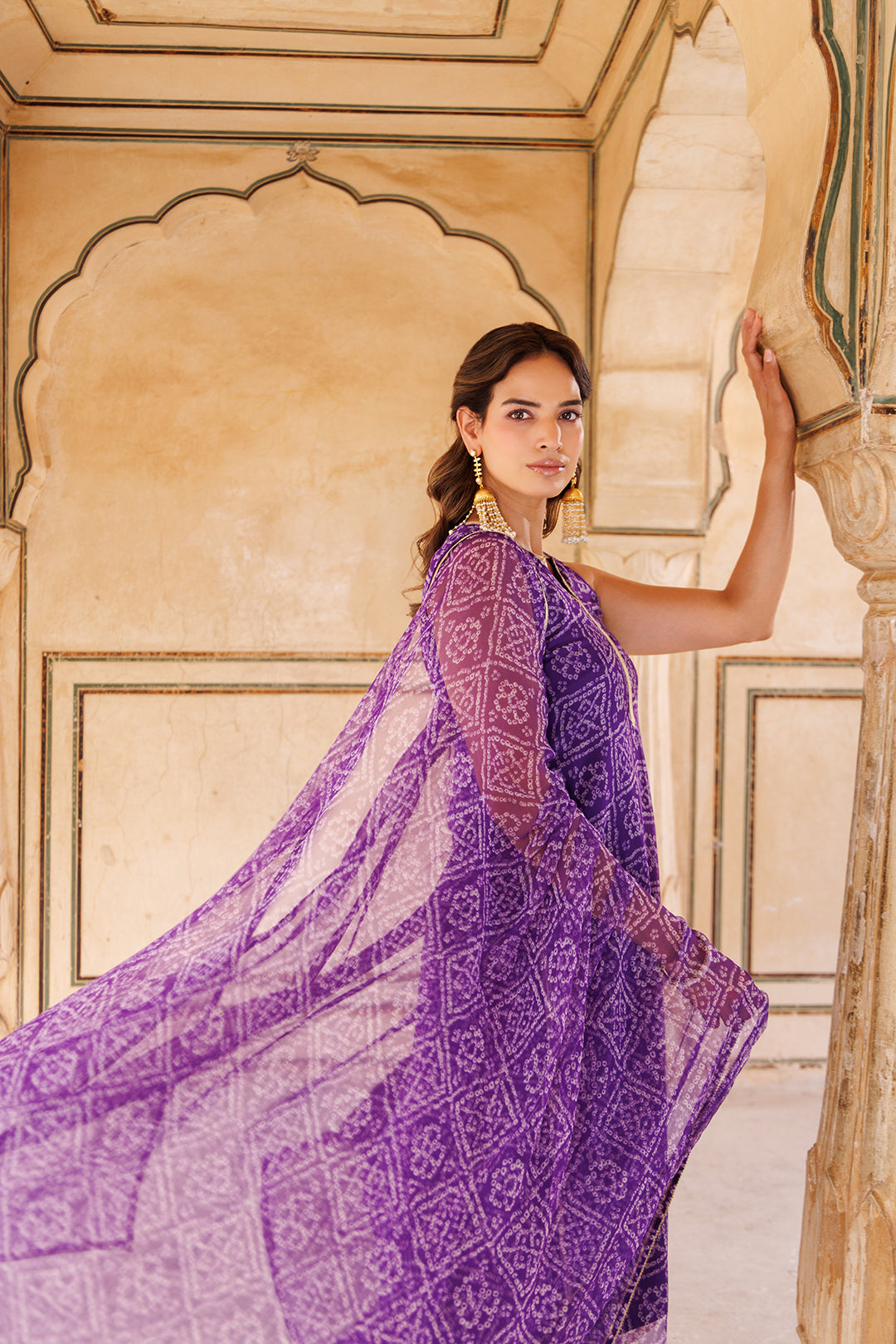 Purple Georgette Bandhni Kurta Set
