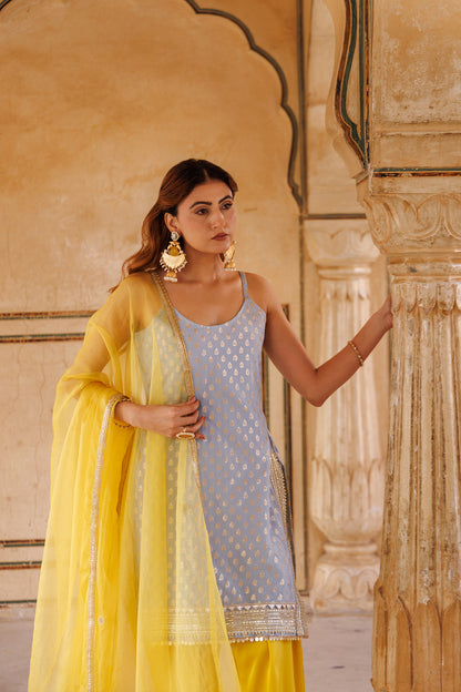 Pastel Blue Zari-Woven Chanderi Kurta Set