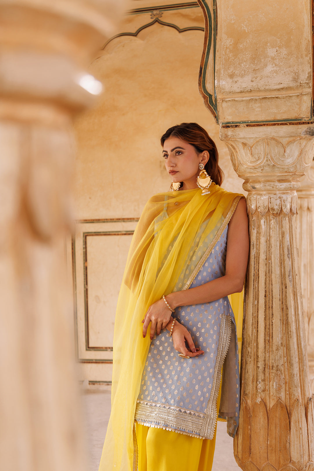 Pastel Blue Zari-Woven Chanderi Kurta Set