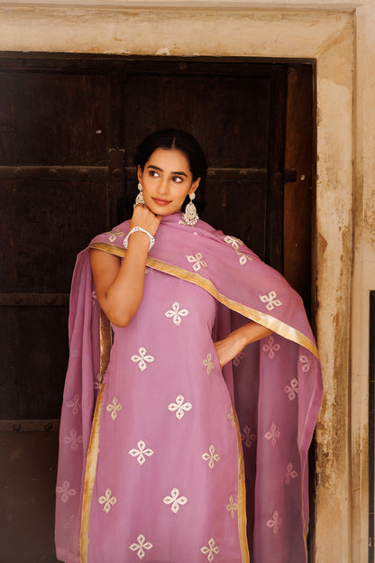 Lavender Pure Viscose Organza Kurta Set