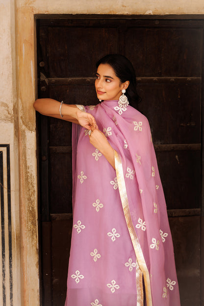 Lavender Pure Viscose Organza Kurta Set