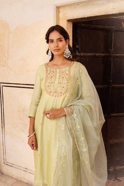 Pastel green hand embroidery Kurta Set
