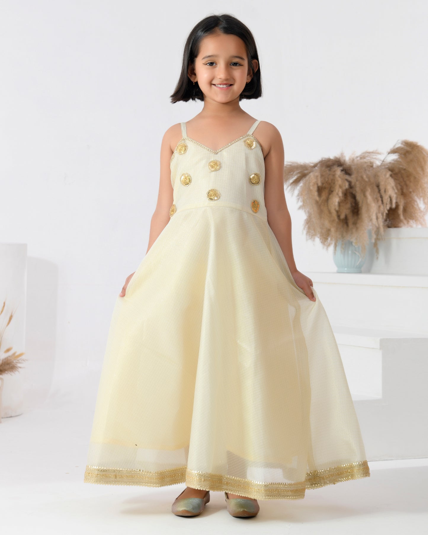 Ivory Doriya Silk Embellished Floral Embroidered Anarkali Set