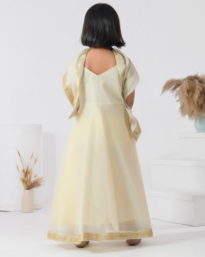 Ivory Doriya Silk Embellished Floral Embroidered Anarkali Set