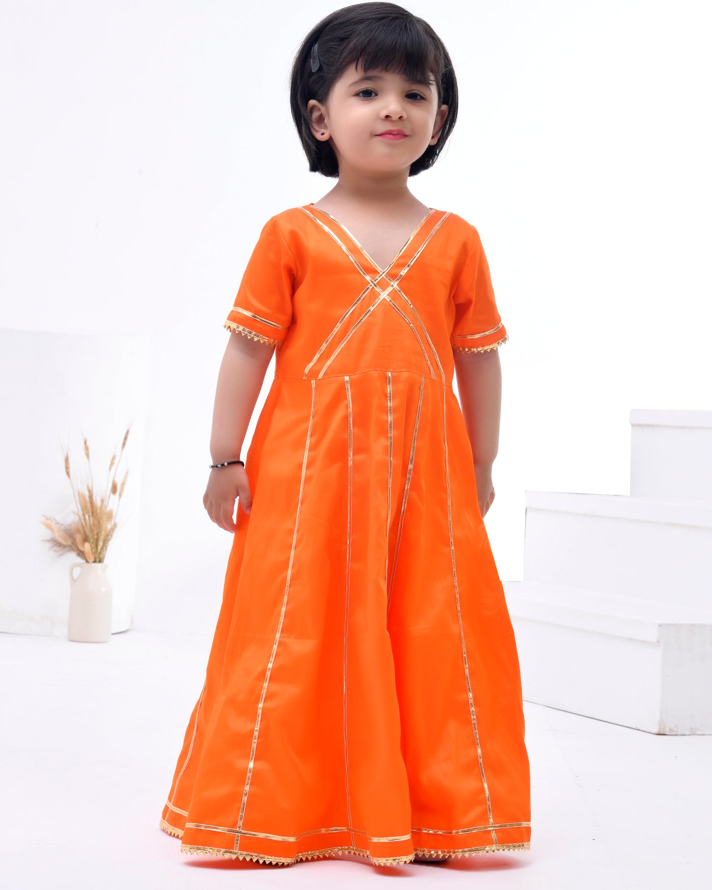 Orange Gota Embellished Anarkali & Dupatta Set