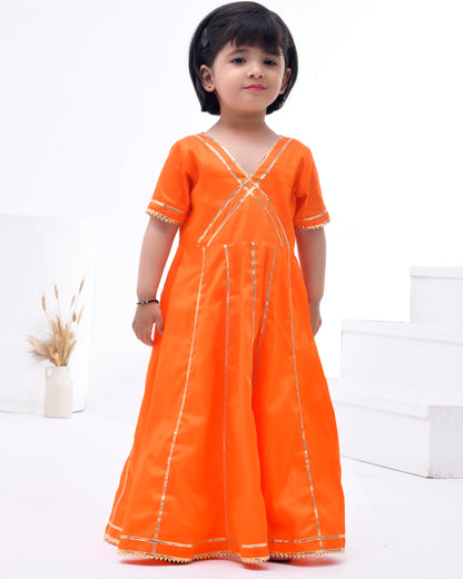 Orange Gota Embellished Anarkali & Dupatta Set