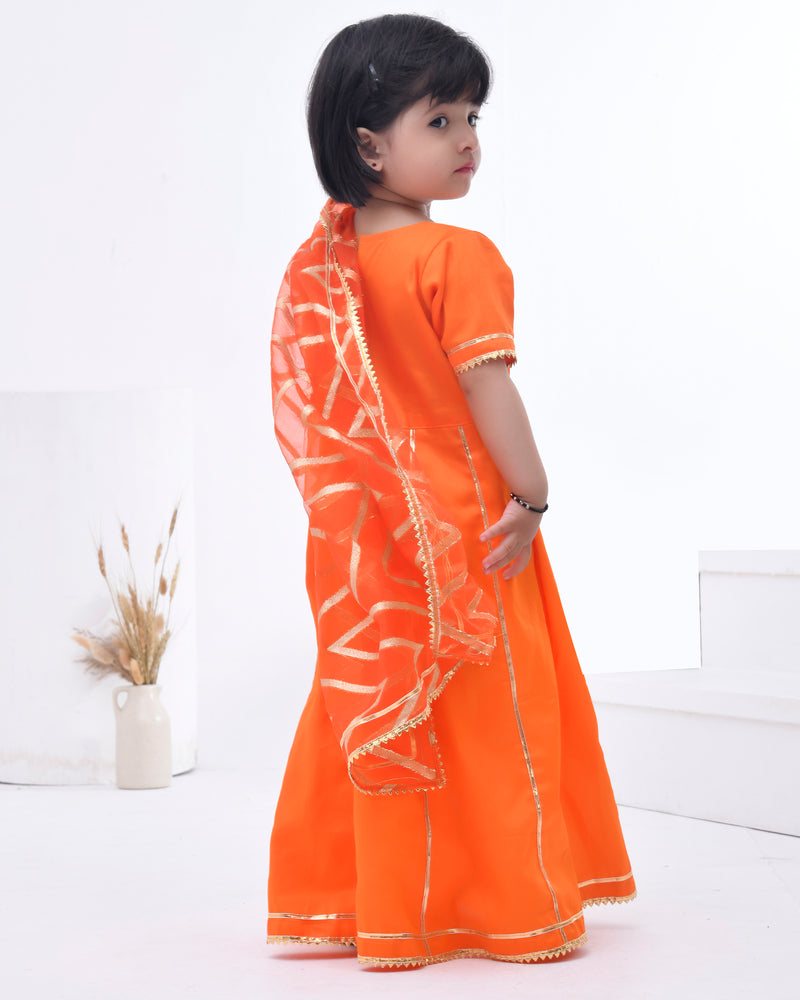 Orange Gota Embellished Anarkali & Dupatta Set