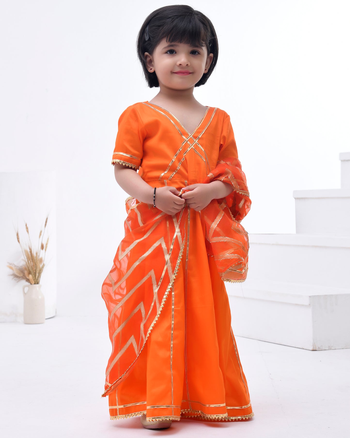 Orange Gota Embellished Anarkali & Dupatta Set