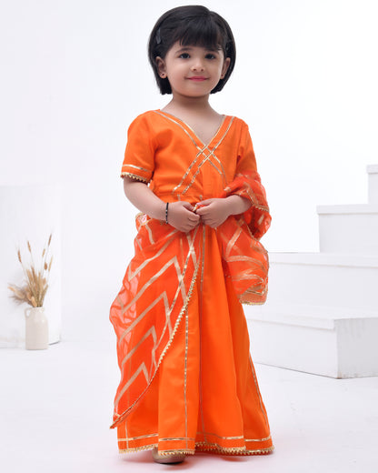 Orange Gota Embellished Anarkali & Dupatta Set