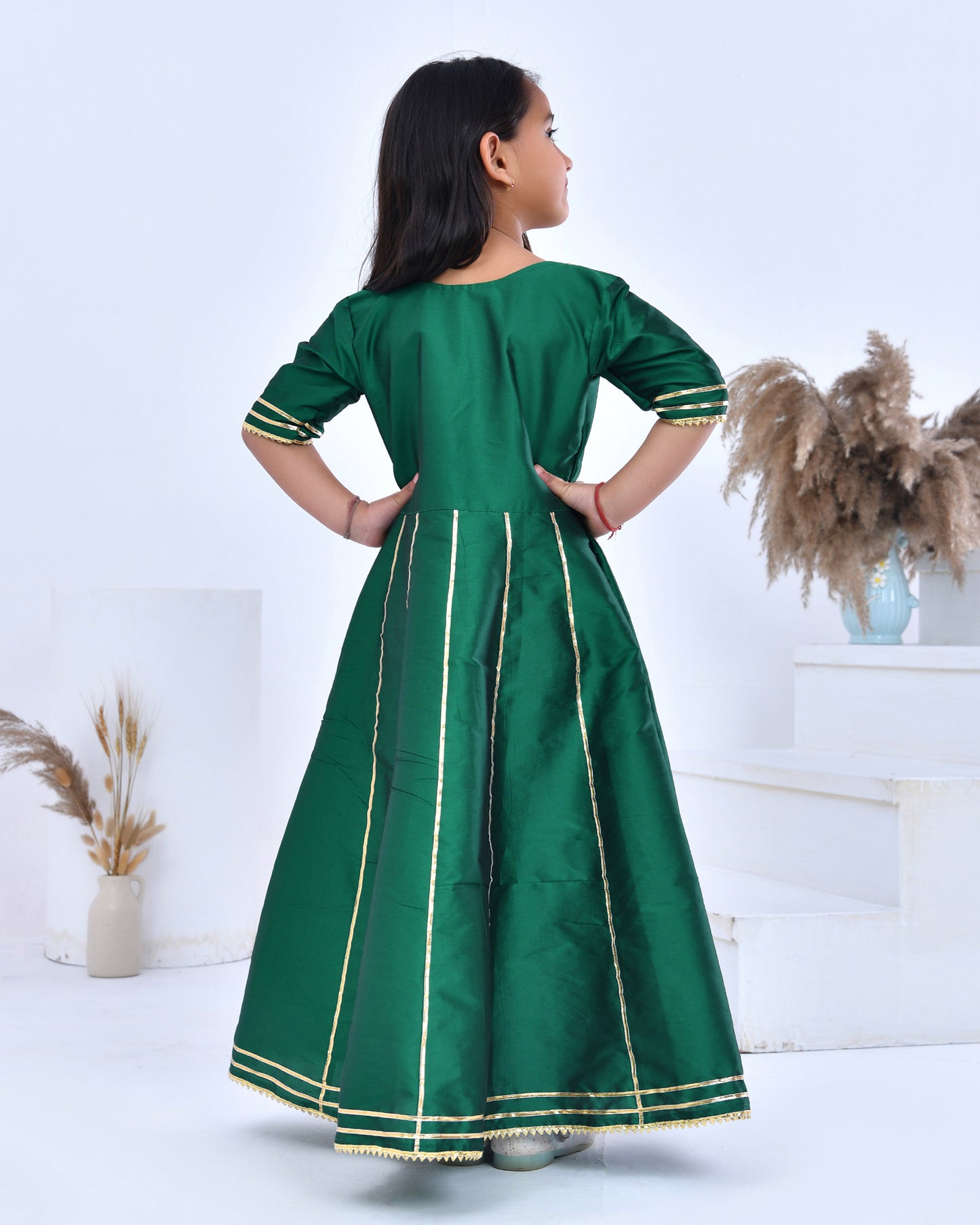 Green Taffeta Silk Embellished Gota Anarkali Set