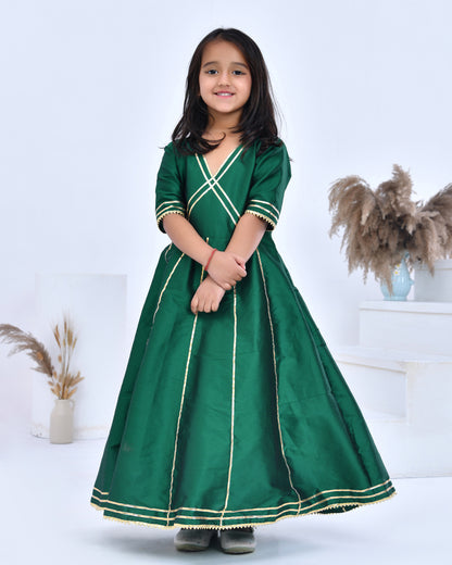 Green Taffeta Silk Embellished Gota Anarkali Set