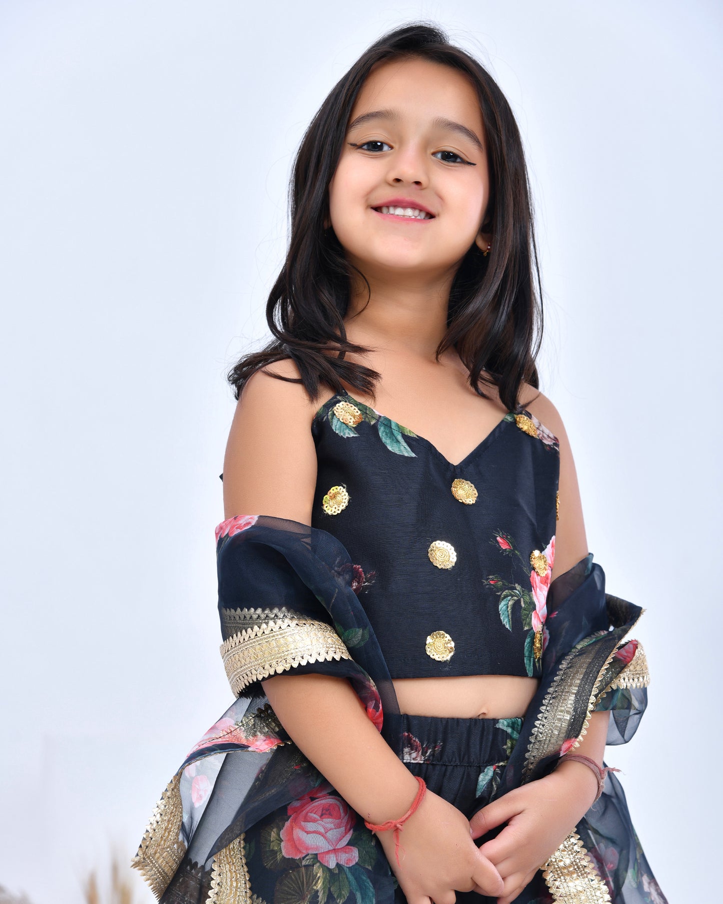 Bloom Print Black Lehenga Set