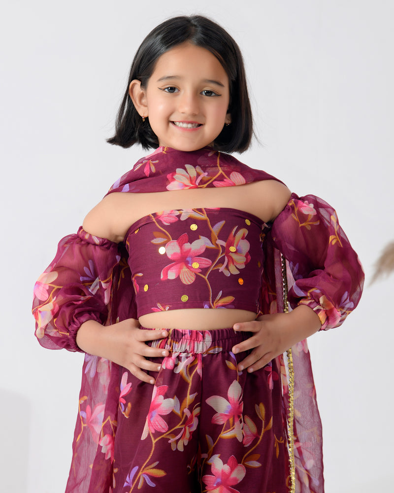 Embellished Blossom Print Sharara Set